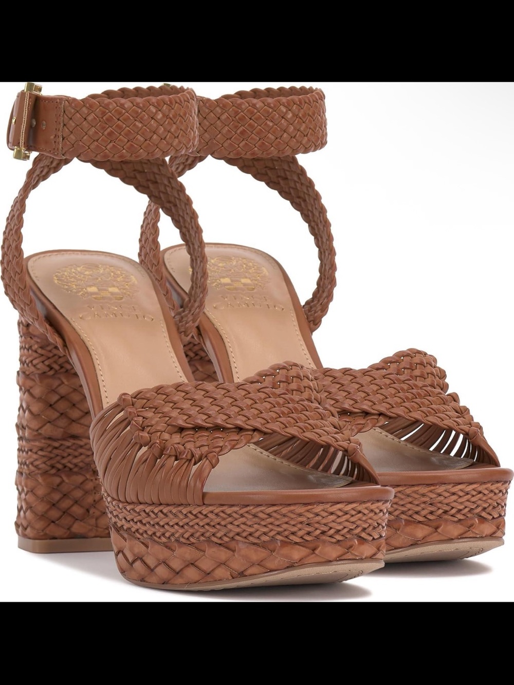 Vince Camuto Pessa Woven Platform Heels Cognac Brown 9.5